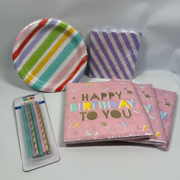 D37.  Party Decorations- 6p party supplies plates napkins candles - Picture 1 of 5